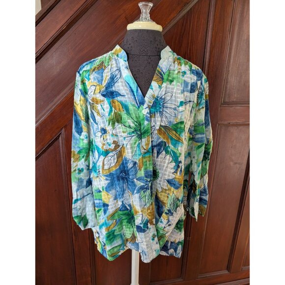 Alfred Dunner Womens Floral Button-Up Blouse Size 20 3/4 Sleeve Lightweight - Picture 1 of 6
